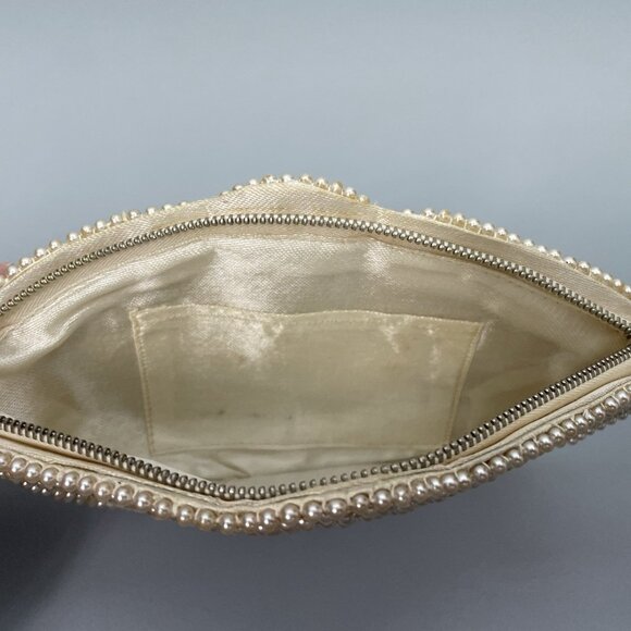 Vintage Beaded Clutch Evening Purse Makeup Bag Zip Top Faux String Pearls Small - Picture 7 of 12